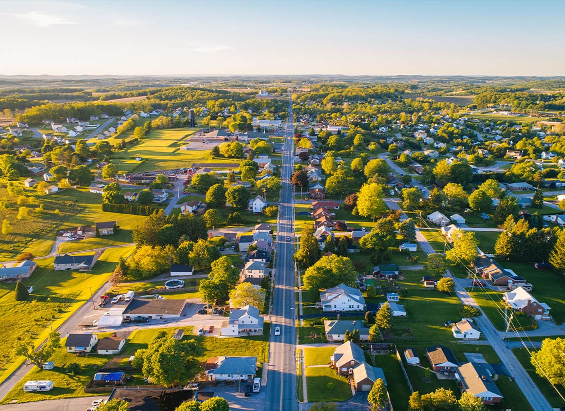 Chalfont, PA - Aerial View of Main Street in Shrewsbury, Pennsylvania